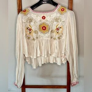 Free People Embroidered Flowy Crop Top